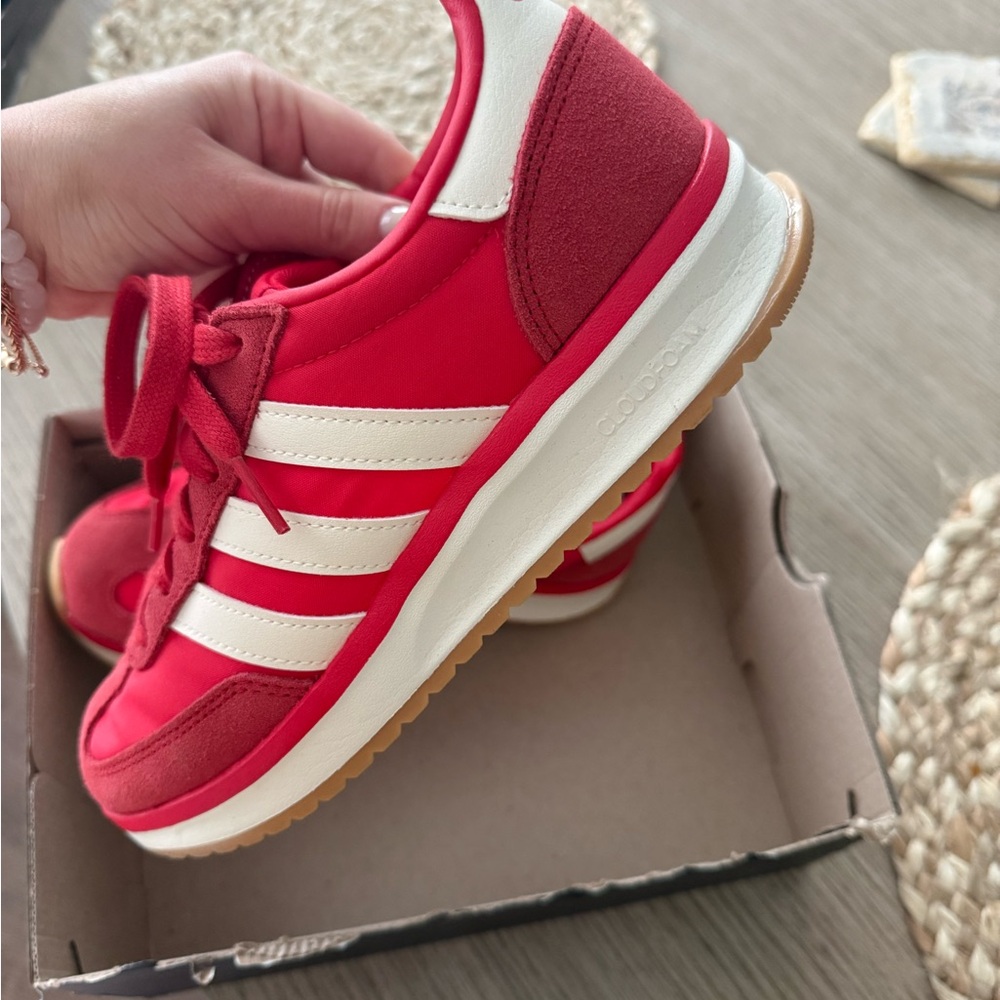 Adidas Red Sneakers with White Stripes
